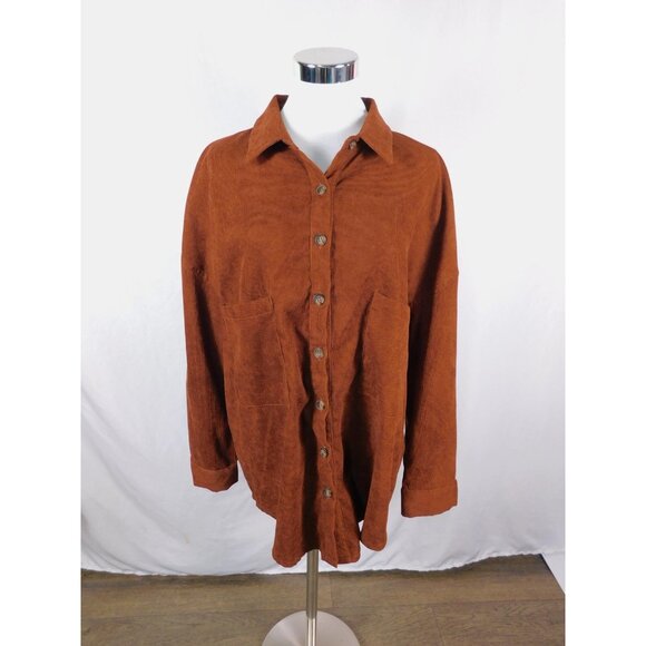 Corduroy Shirt Womens Medium Brown Oversized Button Front Pockets Shacket - Picture 1 of 12